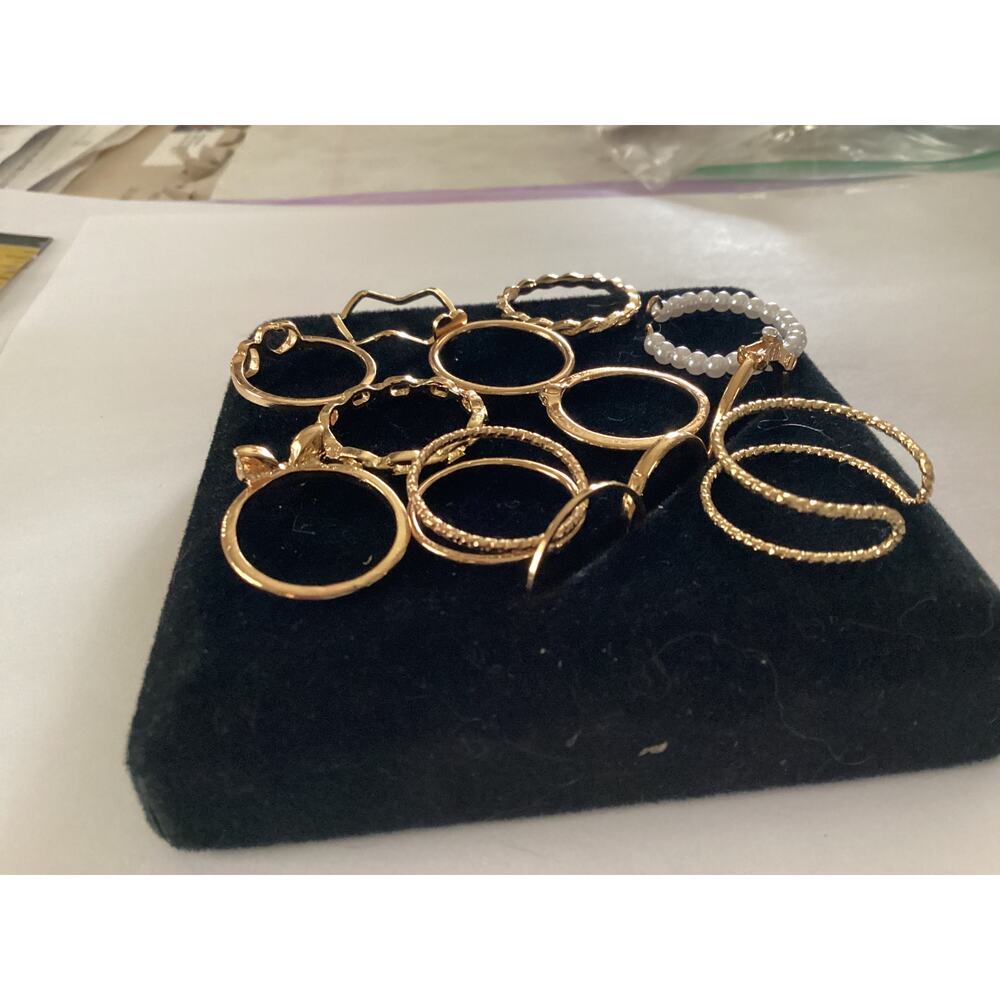 4462 NIP 12 Piece Goldtone Stacking Ring Set Gold Dainty Boho Vintage Bohemian